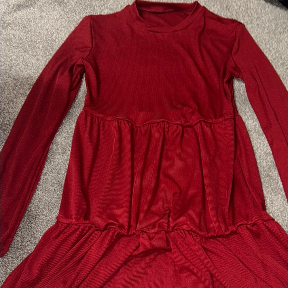 Red Long Sleeve Tiered Dress